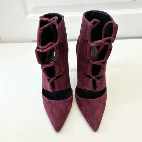 Aldo Ankle Boots Lace Up High Stiletto Heel CutOut Burgundy Suede Size 7.5 - Picture 7 of 16